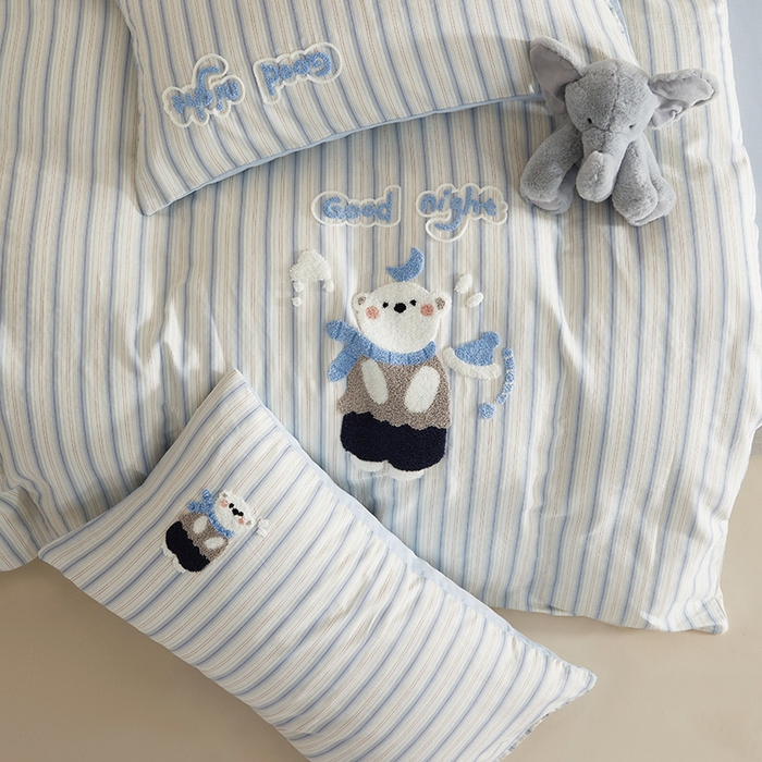 91家纺网 家纺一手货源 找家纺 怡家居 2025新款全棉双层纱可爱卡通毛巾绣四件套 晚安熊