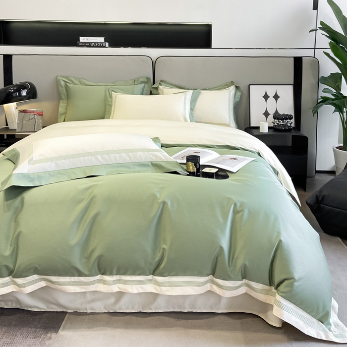 91家纺网 家纺一手货源 找家纺 桃园 2025新款纯棉全棉长绒棉刺绣绣花高端礼盒四件套-莱卡 莱卡牛油果绿