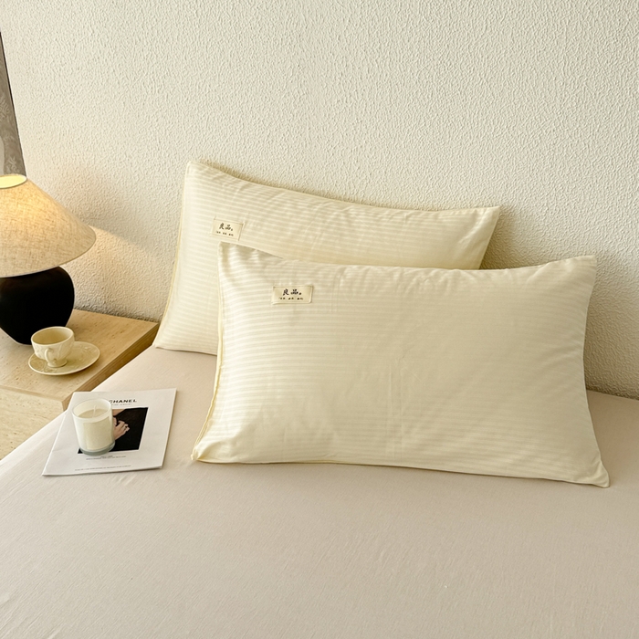 91家纺网 家纺一手货源 找家纺 眠博士 2025新款高支高密60支全棉条纹提花单枕套 枕套-提花雅白
