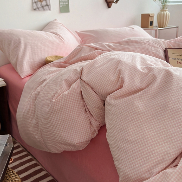 91家纺网 家纺一手货源 找家纺 水洗的故事 2025新款无印良品水洗棉四件套 小小格粉