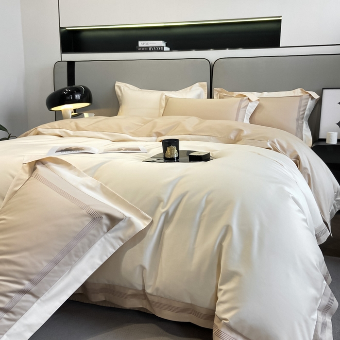 91家纺网 家纺一手货源 找家纺 桃园 2025新款纯棉全棉长绒棉刺绣绣花高端礼盒四件套-莱卡 莱卡香槟