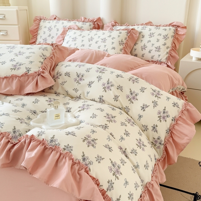 91家纺网 家纺一手货源 找家纺 金米诺 2025新款韩版有氧针织棉双层纱四件套 曼丝