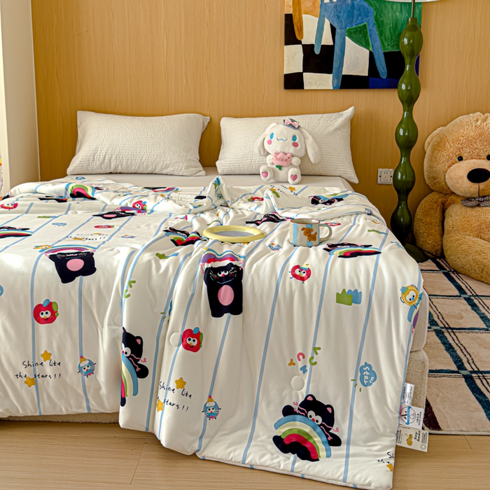 91家纺网 家纺一手货源 找家纺 品乐家纺 2025新款A类针织棉大豆被夏被夏凉被空调被学生被子 彩虹猫