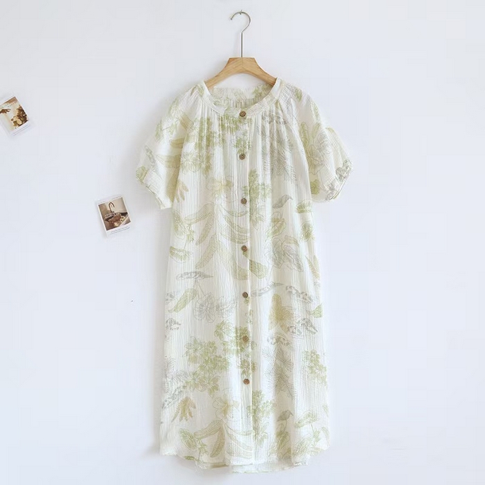 91家纺网 家纺一手货源 找家纺 洛兰沙家居馆【只代发】【只代发】2025新款简约印花睡衣女春夏季宽松休闲家居服短袖睡裙女士棉纱两件套  LS303