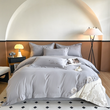 91家纺网 家纺一手货源 找家纺 （总）青柚 2025新款亲肤棉刺绣贴布绣四件套-玫瑰小镇