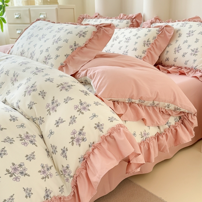 91家纺网 家纺一手货源 找家纺 金米诺 2025新款韩版有氧针织棉双层纱四件套 曼丝