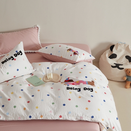 怡家居 2025新款全棉双层纱可爱卡通毛巾绣四件套 点点小淘气