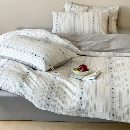 91家纺网 家纺一手货源 找家纺 2025【A类全棉刺绣提花四件套】日式无印刺绣A类提花四件套良品条纹床品套件全棉小清新双拼件套