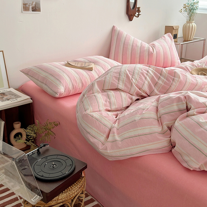 91家纺网 家纺一手货源 找家纺 水洗的故事 2025新款无印良品水洗棉四件套 粉彩