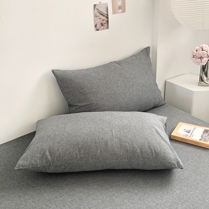 91家纺网 家纺一手货源 找家纺 水洗的故事 2025新款色织水洗棉多巴胺纯色款四件套 深灰素色