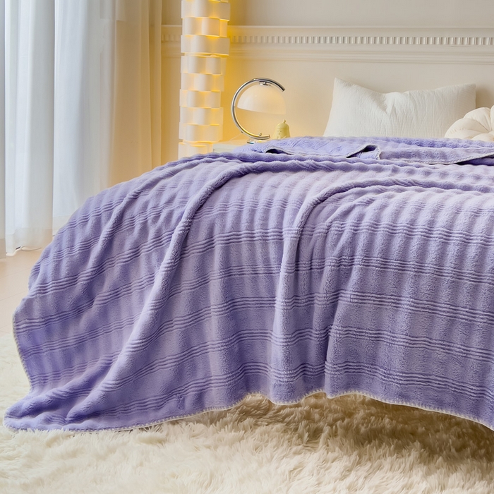 91家纺网 家纺一手货源 找家纺 宜家坊 2025新款高克重双面绒毛卡兔绒多功能毛毯 莫奈紫