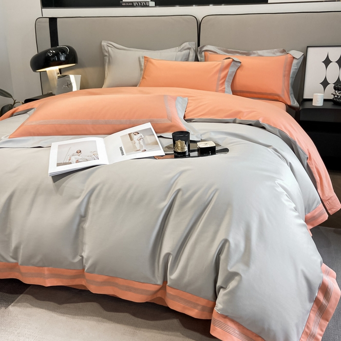 91家纺网 家纺一手货源 找家纺 桃园 2025新款纯棉全棉长绒棉刺绣绣花高端礼盒四件套-莱卡 莱卡迷雾灰