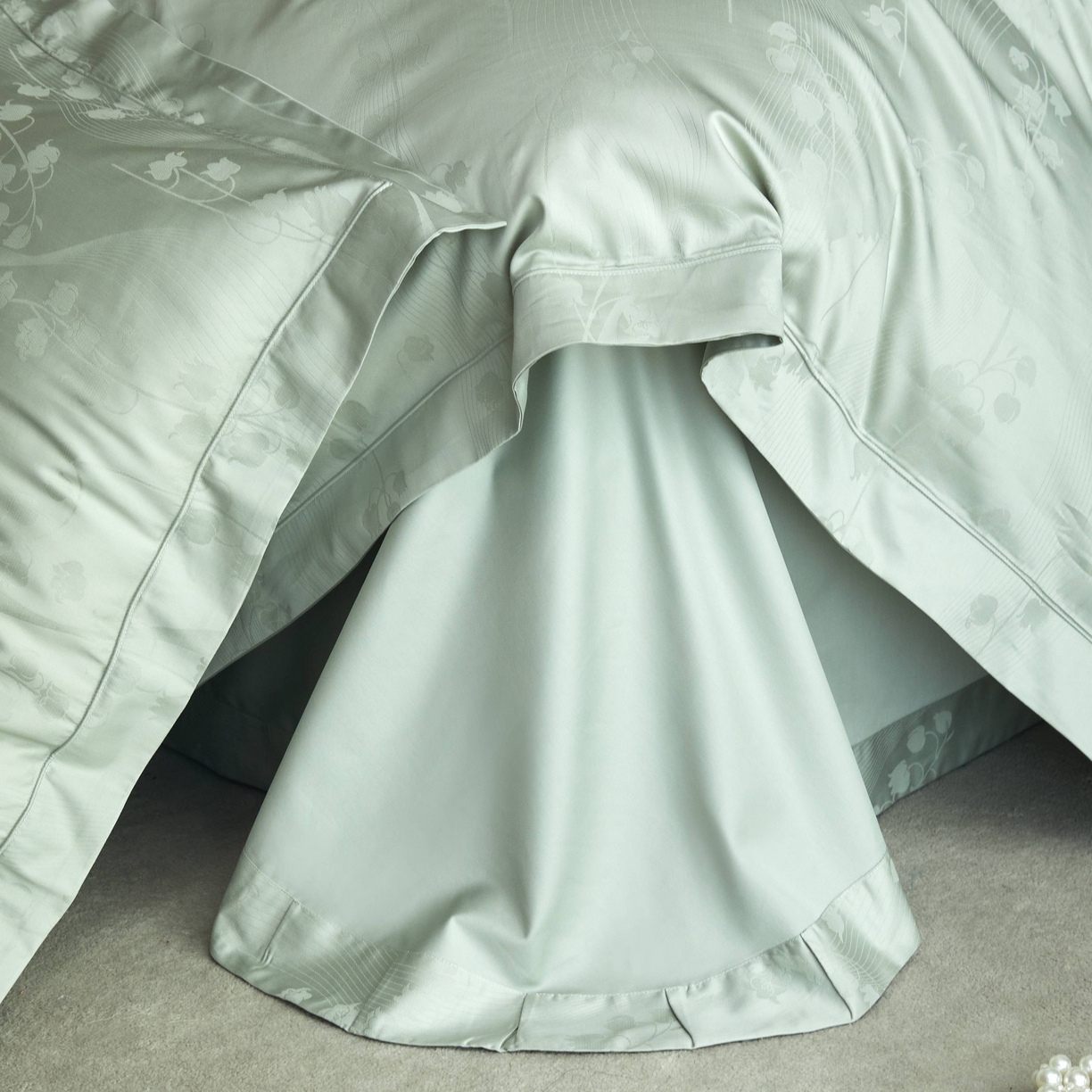 91家纺网 家纺一手货源 找家纺 榻尚家居 2025春夏新款长绒棉全棉纯棉贡缎提花手工立体埋绳工艺四件套 曼丽（苹果绿）