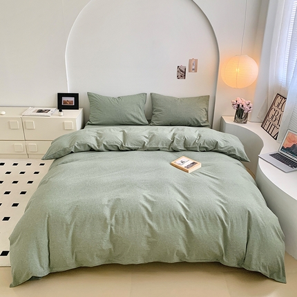 水洗的故事 2025新款色织水洗棉多巴胺纯色款四件套 绿素色