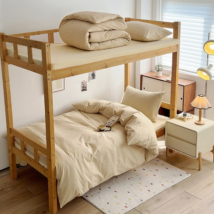 91家纺网 家纺一手货源 找家纺 水洗的故事 2025新款A类色织水洗棉学生三件套 西西里奶黄-