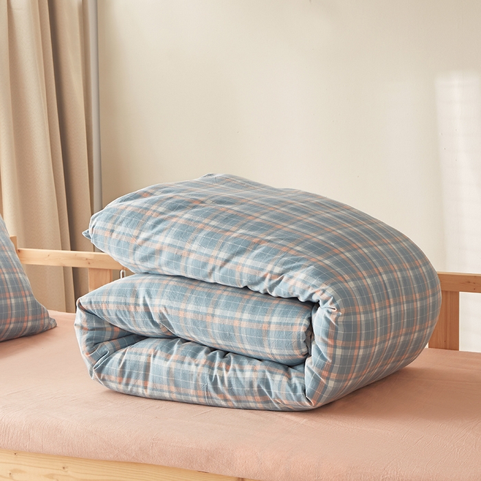 91家纺网 家纺一手货源 找家纺 水洗的故事 2025新款开学季色织水洗棉学生宿舍三件套 印象兰