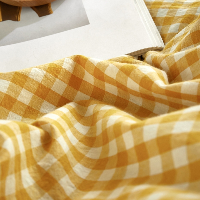 91家纺网 家纺一手货源 找家纺 水洗的故事 2025新款开学季色织水洗棉学生宿舍三件套 柠檬小格