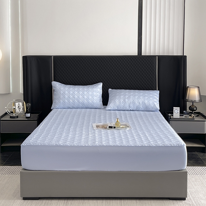 91家纺网 家纺一手货源 找家纺 2025A类母婴级长绒棉夹棉床笠三件套纯棉全棉加厚席梦思床罩床套四季款保护罩 慕蓝