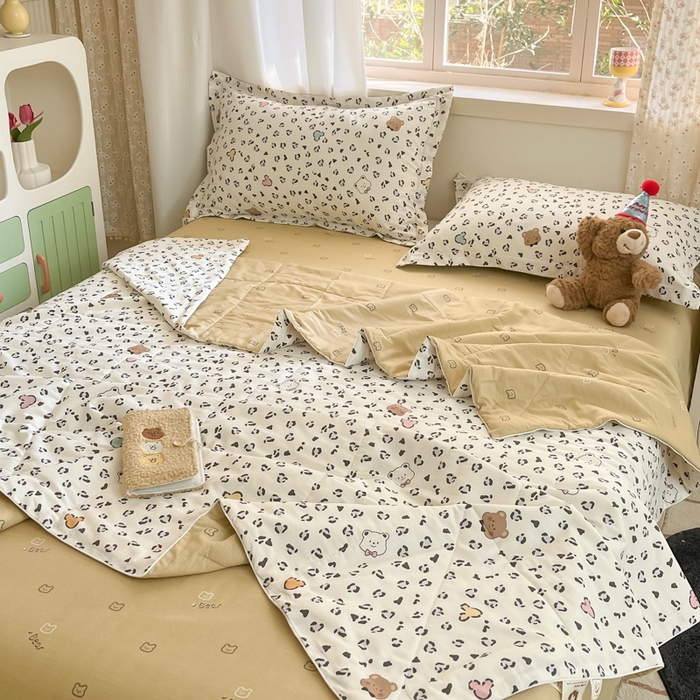 91家纺网 家纺一手货源 找家纺 帕拉美拉 2025新款全棉棉花夏被春秋被四件套豹纹小熊-全棉棉花