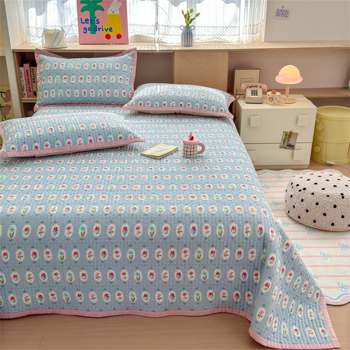 91家纺网 家纺一手货源 找家纺 美优兰 2025新款双面全棉水洗床盖花团锦簇