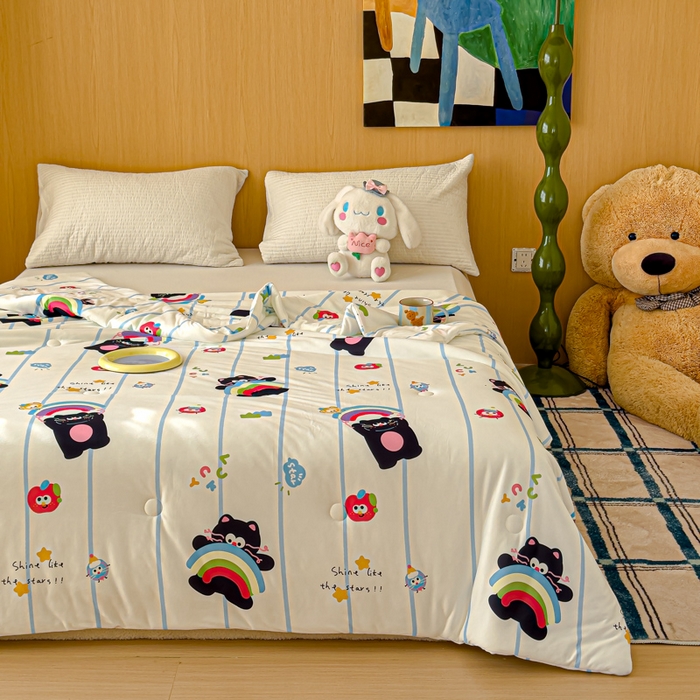 91家纺网 家纺一手货源 找家纺 品乐家纺 2025新款A类针织棉大豆被夏被夏凉被空调被学生被子 彩虹猫