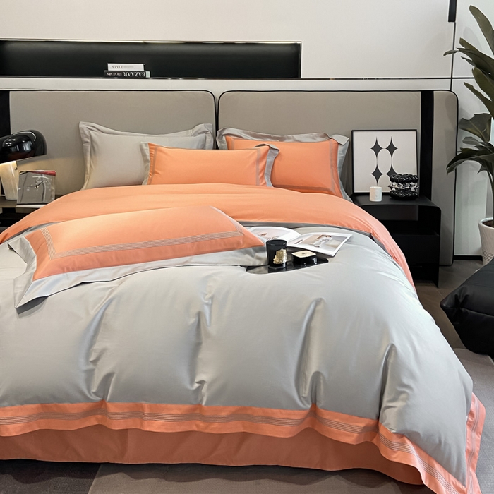 91家纺网 家纺一手货源 找家纺 桃园 2025新款纯棉全棉长绒棉刺绣绣花高端礼盒四件套-莱卡 莱卡迷雾灰