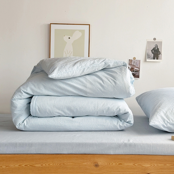 91家纺网 家纺一手货源 找家纺 水洗的故事 2025新款A类色织水洗棉学生三件套 小小格兰-