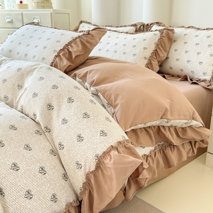 91家纺网 家纺一手货源 找家纺 金米诺 2025新款韩版有氧针织棉双层纱四件套 小确幸