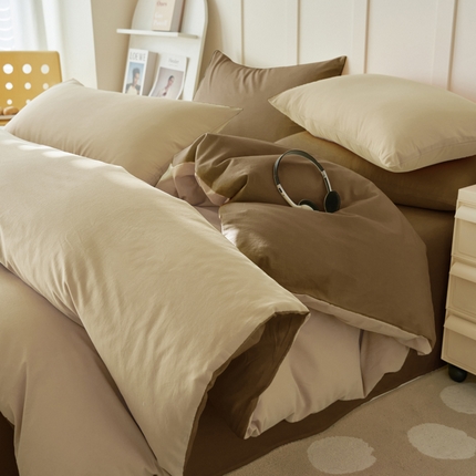 寐绸家纺 2025新款纯棉水洗棉双拼单被套（自然光） 40驼+暖木棕