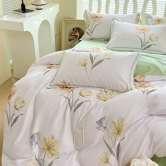 91家纺网 家纺一手货源 找家纺 梧桐树 2025新款100%全棉13372加厚印花四件套 A33春风里米白