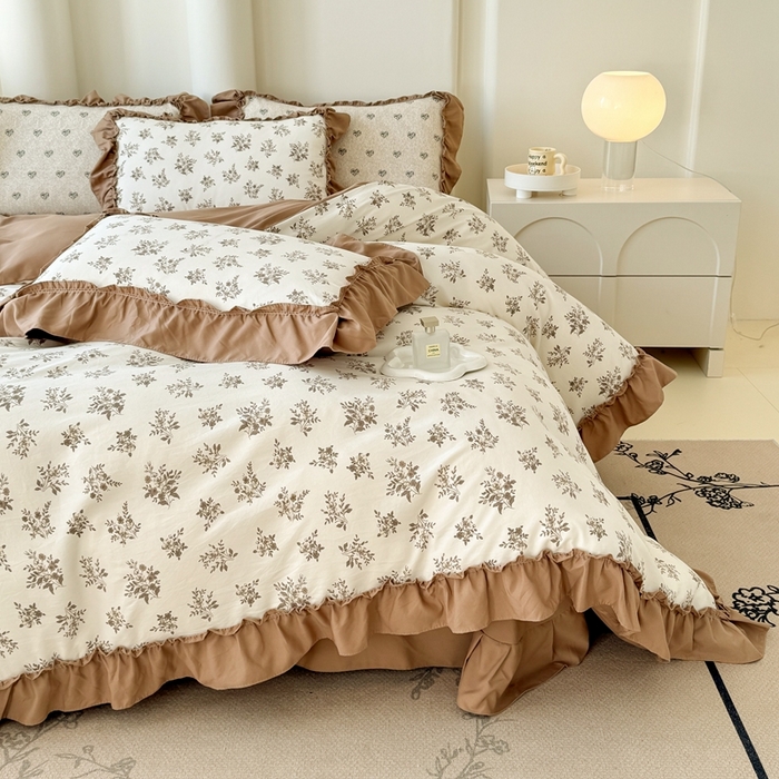 91家纺网 家纺一手货源 找家纺 金米诺 2025新款韩版有氧针织棉双层纱四件套 暖日回忆