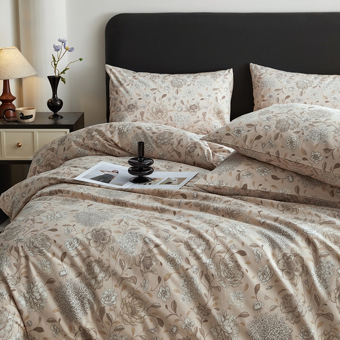 91家纺网 家纺一手货源 找家纺 水洗的故事 2025新款全棉磨毛印花四件套 绽放