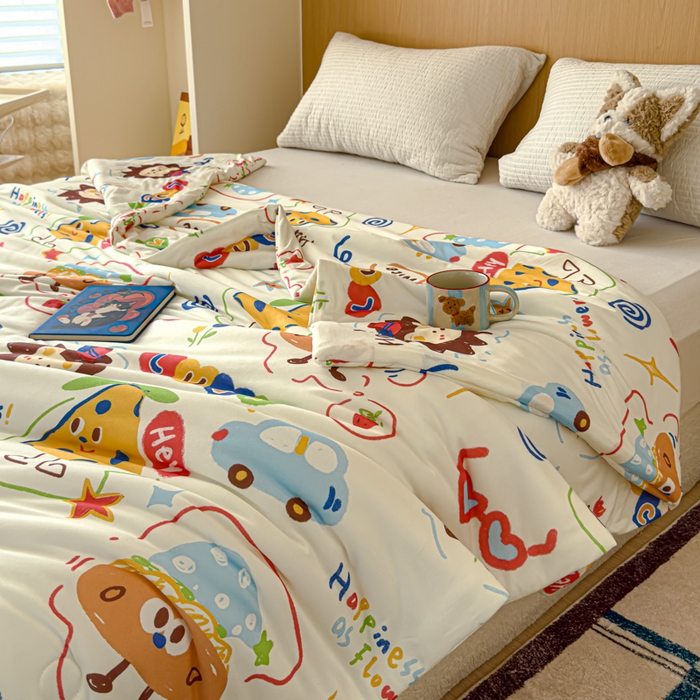 91家纺网 家纺一手货源 找家纺 品乐家纺 2025新款A类针织棉大豆被夏被夏凉被空调被学生被子 动物乐园