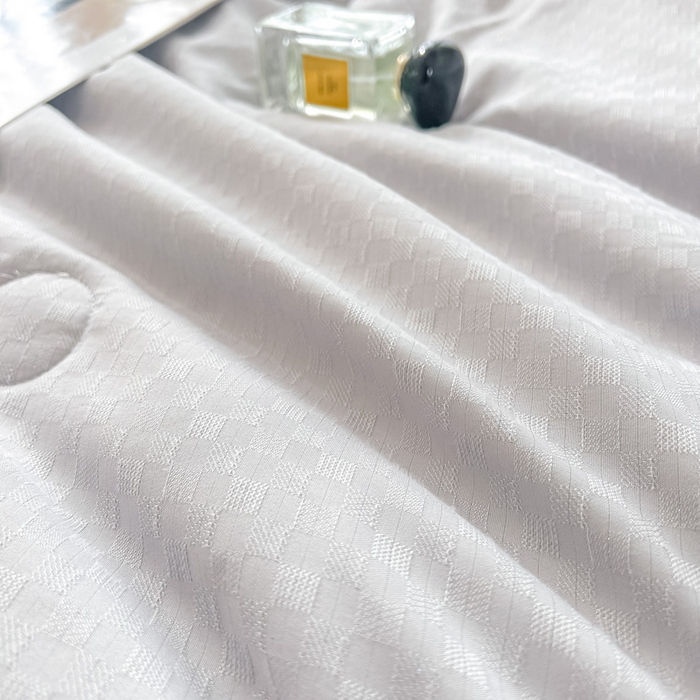 91家纺网 家纺一手货源 找家纺 芙绣 芙绣 2025新款七彩华夫格提花夏被四件套夏凉被空调被 银灰+灰