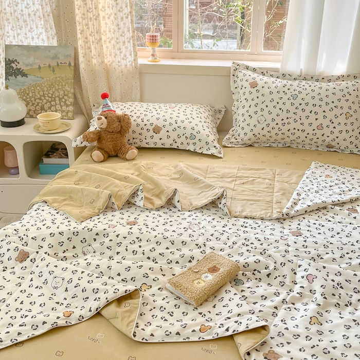 91家纺网 家纺一手货源 找家纺 帕拉美拉 2025新款全棉棉花夏被春秋被四件套豹纹小熊-全棉棉花