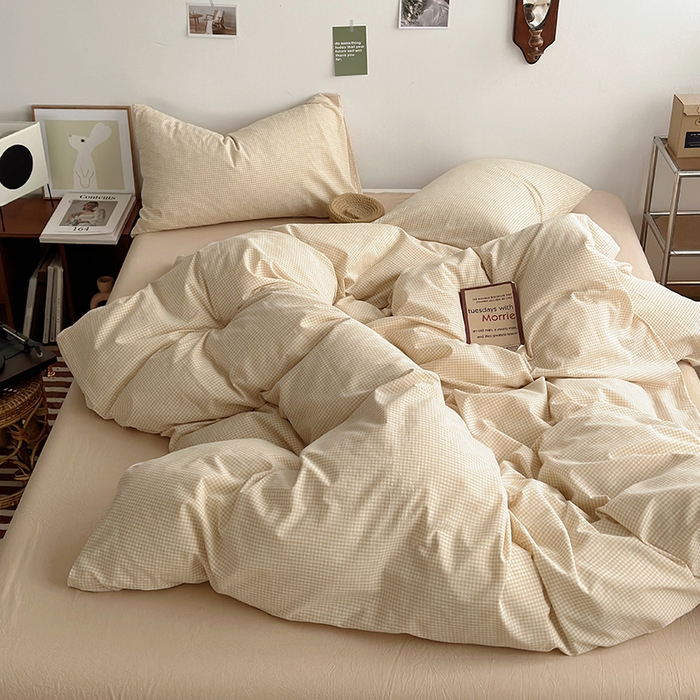 91家纺网 家纺一手货源 找家纺 水洗的故事 2025新款无印良品水洗棉四件套 小小格米