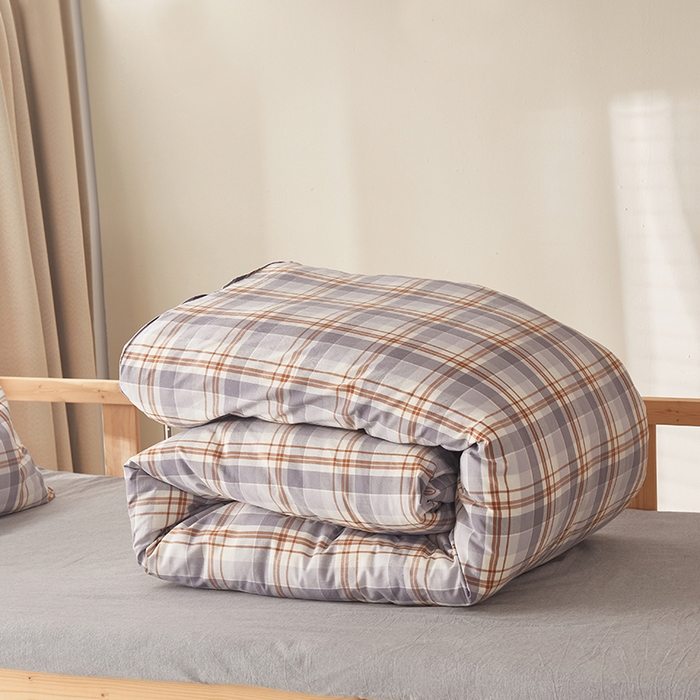 91家纺网 家纺一手货源 找家纺 水洗的故事 2025新款开学季色织水洗棉学生宿舍三件套 森屿灰