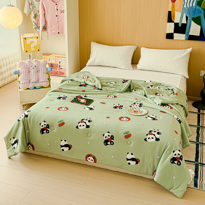 91家纺网 家纺一手货源 找家纺 品乐家纺 2025新款A类针织棉大豆被夏被夏凉被空调被学生被子 熊猫宝宝