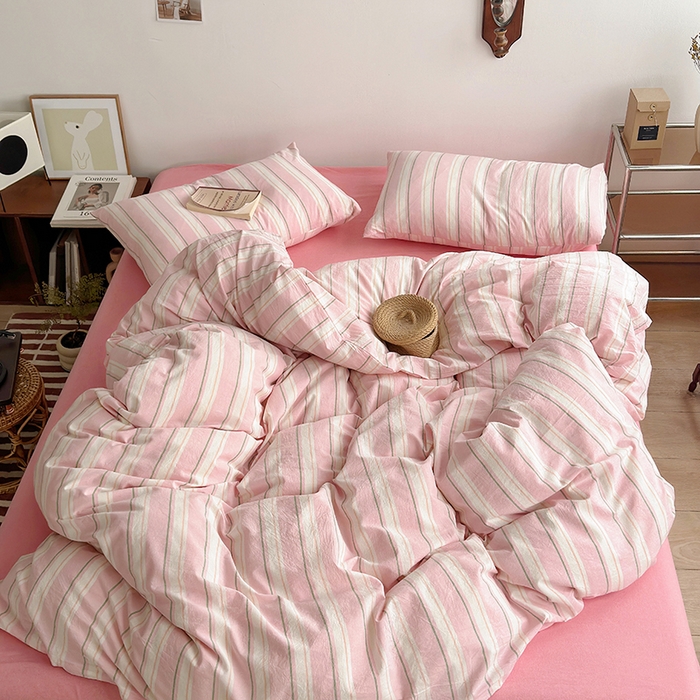 91家纺网 家纺一手货源 找家纺 水洗的故事 2025新款无印良品水洗棉四件套 粉彩