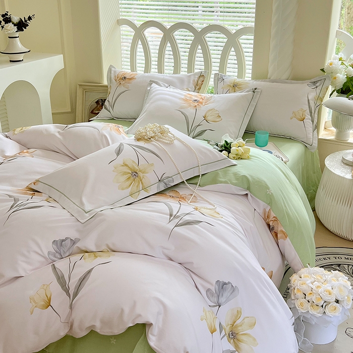 91家纺网 家纺一手货源 找家纺 梧桐树 2025新款100%全棉13372加厚印花四件套 A33春风里米白