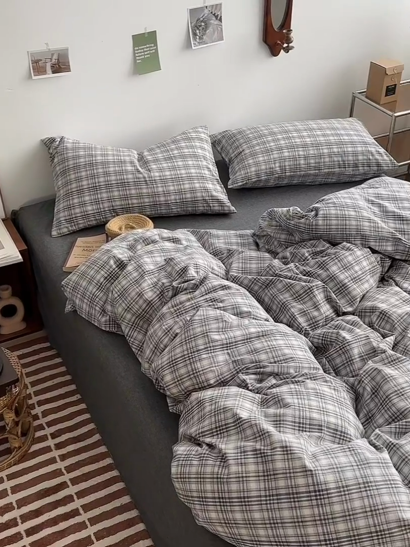 91家纺网 家纺一手货源 找家纺 水洗的故事 2025新款无印良品水洗棉四件套 灰线格