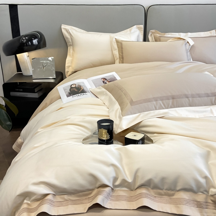 91家纺网 家纺一手货源 找家纺 桃园 2025新款纯棉全棉长绒棉刺绣绣花高端礼盒四件套-莱卡 莱卡香槟