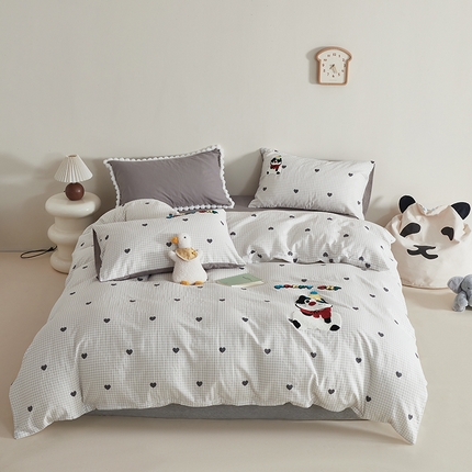 怡家居 2025新款全棉双层纱可爱卡通毛巾绣四件套 萌趣猫