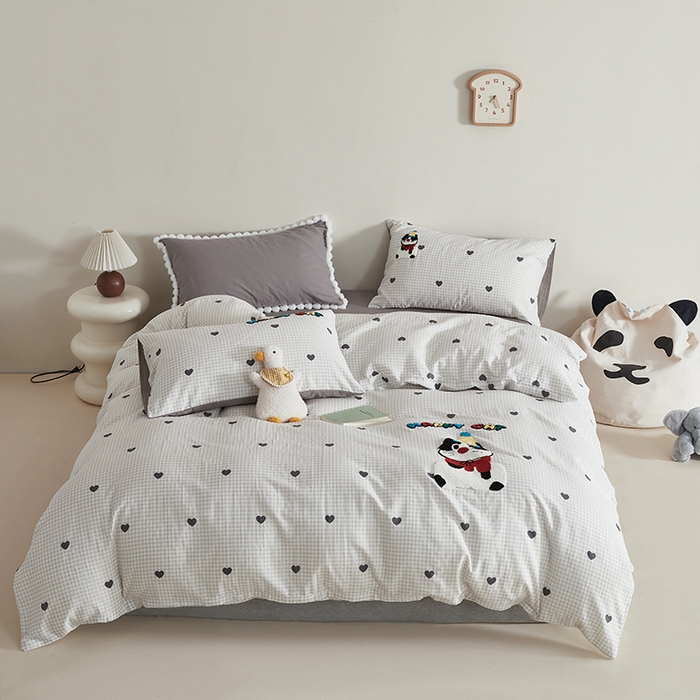 91家纺网 家纺一手货源 找家纺 怡家居 2025新款全棉双层纱可爱卡通毛巾绣四件套 萌趣猫