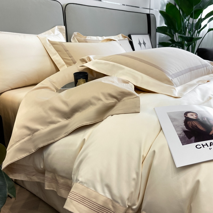 91家纺网 家纺一手货源 找家纺 桃园 2025新款纯棉全棉长绒棉刺绣绣花高端礼盒四件套-莱卡 莱卡香槟