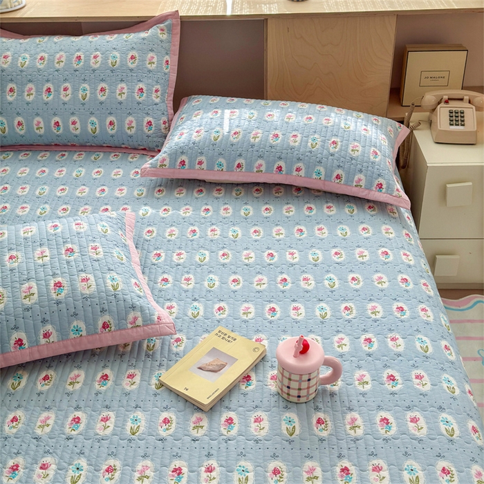 91家纺网 家纺一手货源 找家纺 美优兰 2025新款双面全棉水洗床盖花团锦簇