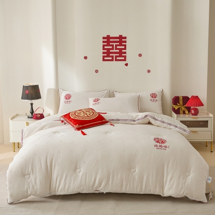 91家纺网 家纺一手货源 找家纺 （总）莱登卡奴 2025新款A类全棉水洗棉提花婚庆被芯55%大豆被系列-子母被