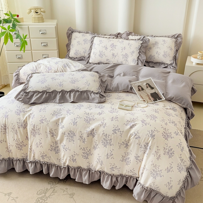 91家纺网 家纺一手货源 找家纺 金米诺 2025新款韩版有氧针织棉双层纱四件套 娜朵