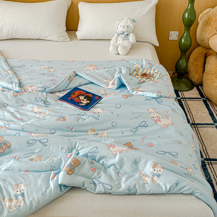 91家纺网 家纺一手货源 找家纺 品乐家纺 2025新款A类针织棉大豆被夏被夏凉被空调被学生被子 萌宠-蓝色