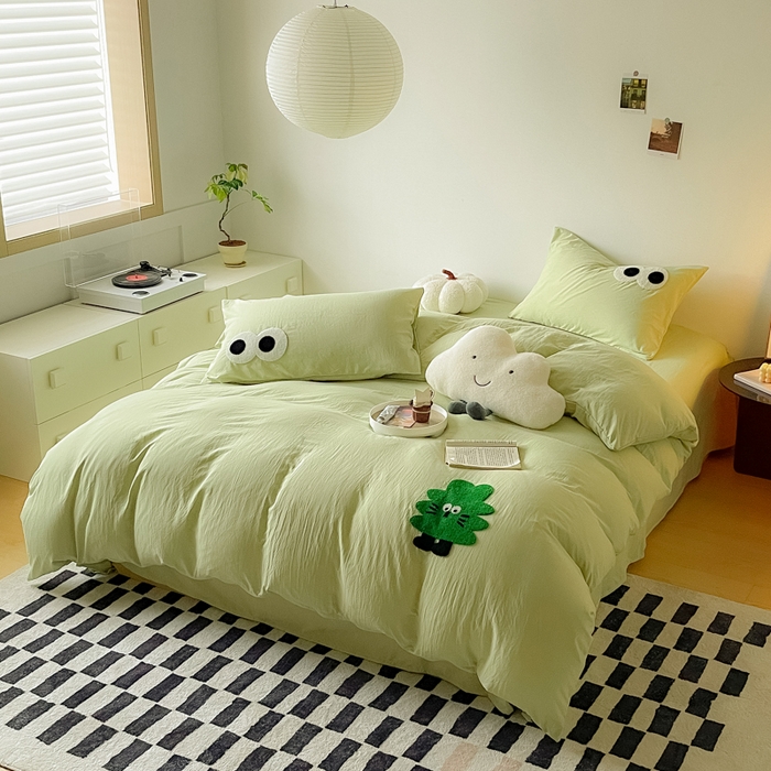 91家纺网 家纺一手货源 找家纺 宜家坊 2025新款卡通水洗棉毛巾绣四件套 幸运树